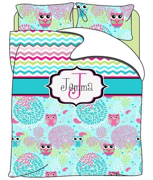 Floral Owls & Fancy Chevron Bedding Set