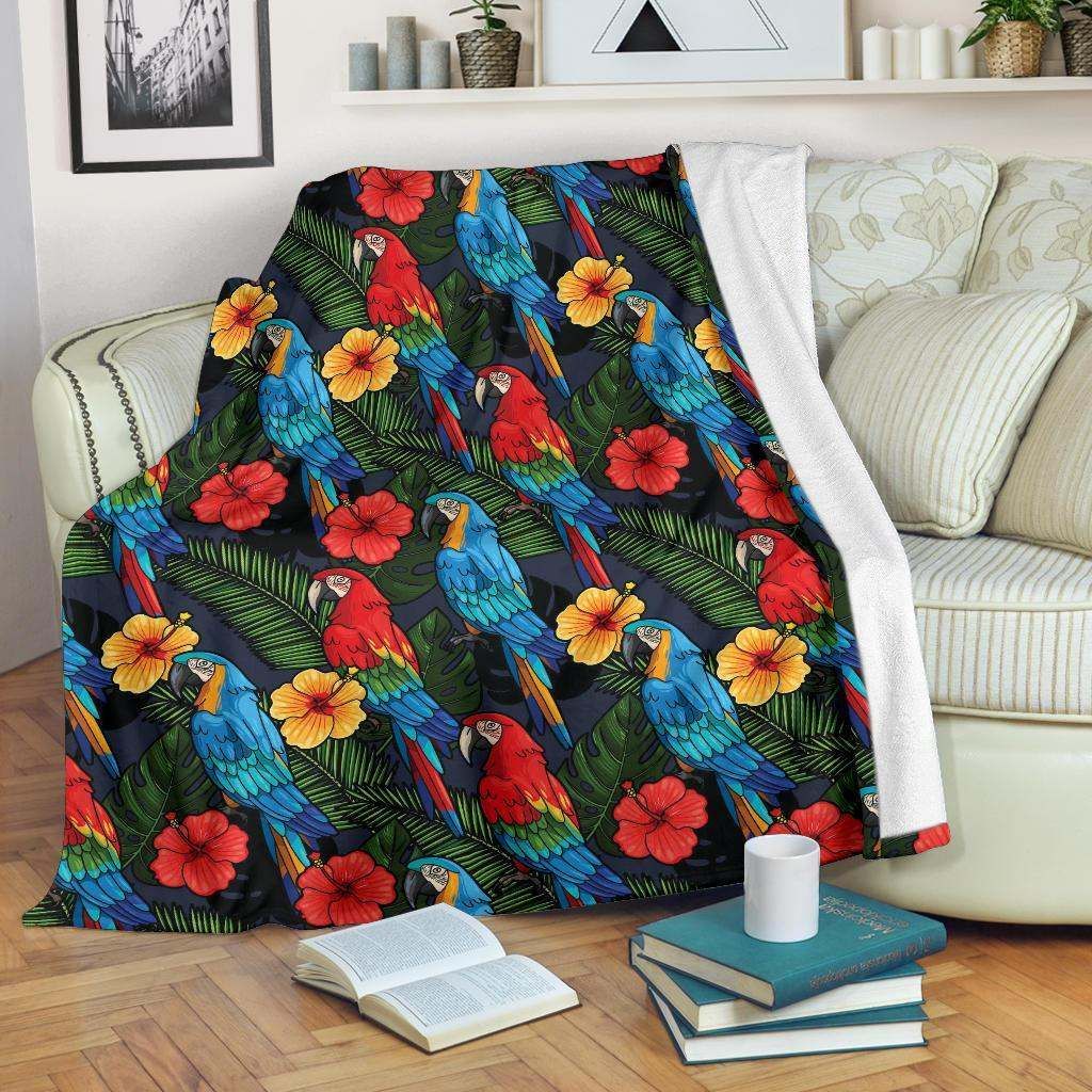 Floral Parrot Bird Sherpa Fleece Blanket