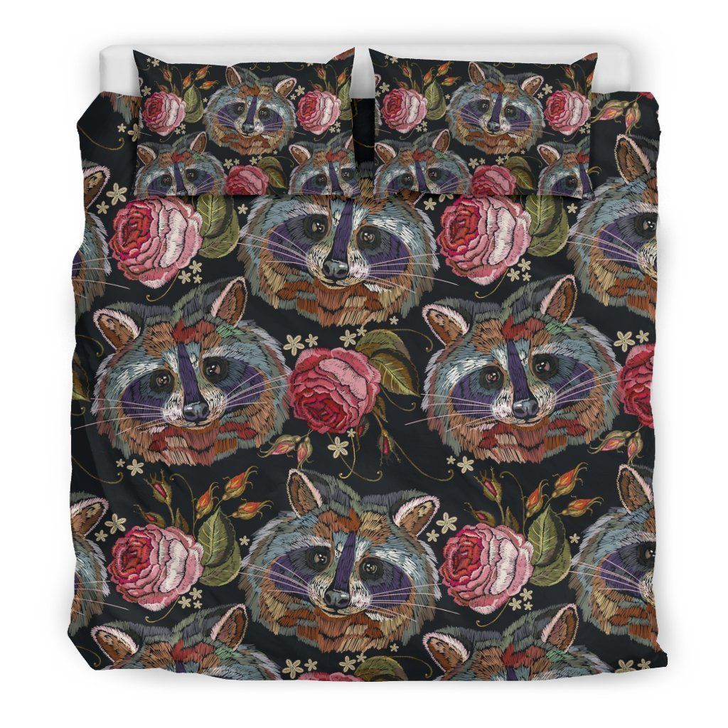 Floral Raccoon Bedding Set