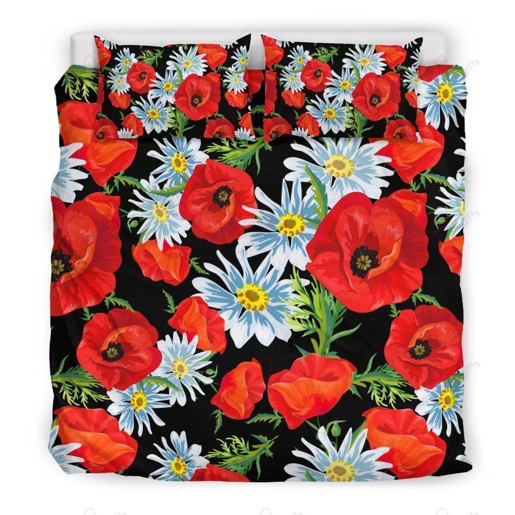 Floral Red Poppy Pattern Printed Bedding Set