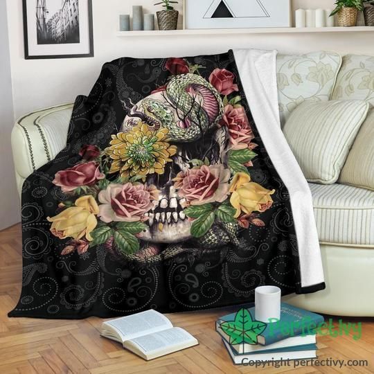 Floral Skull Sherpa Fleece Blanket