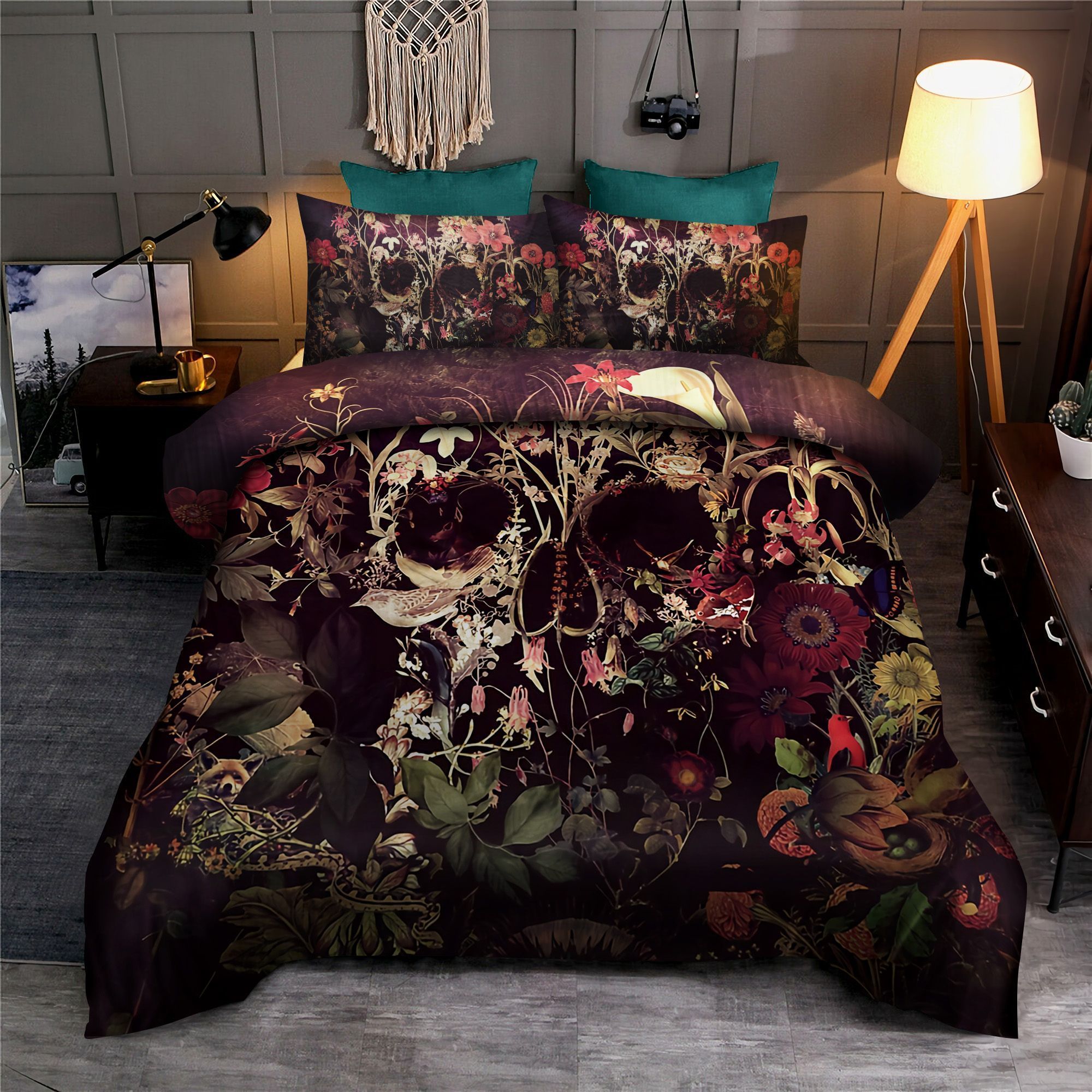 Floral Skull In Forest Bedding Set