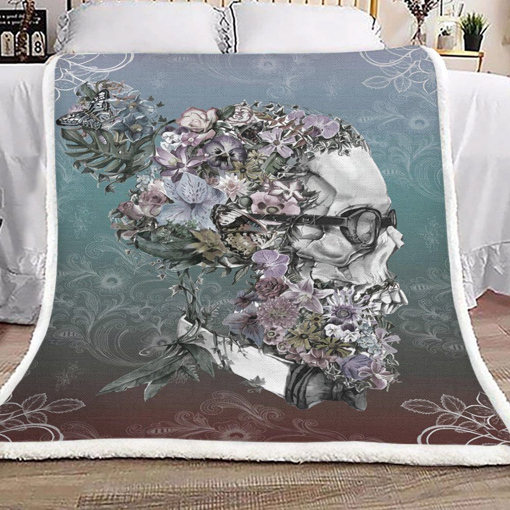 Floral Skull Sherpa Fleece