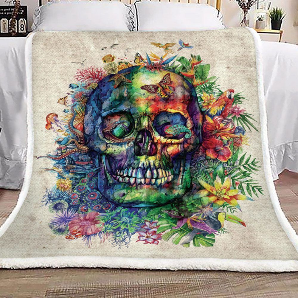 Floral Skull Sherpa Fleece