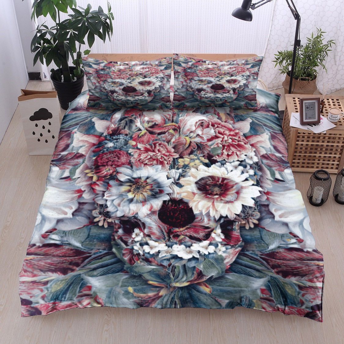 Floral Skull Bedding Set