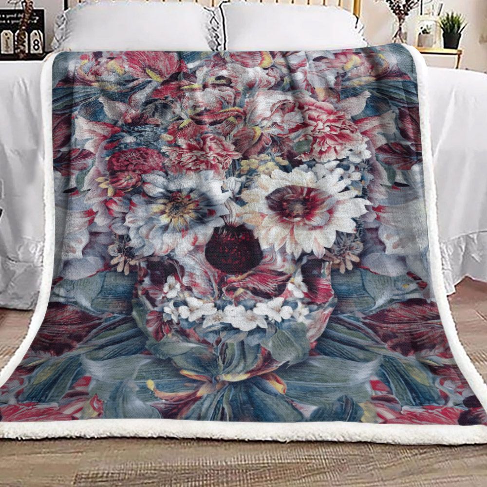 Floral Skull Sherpa Fleece Blanket