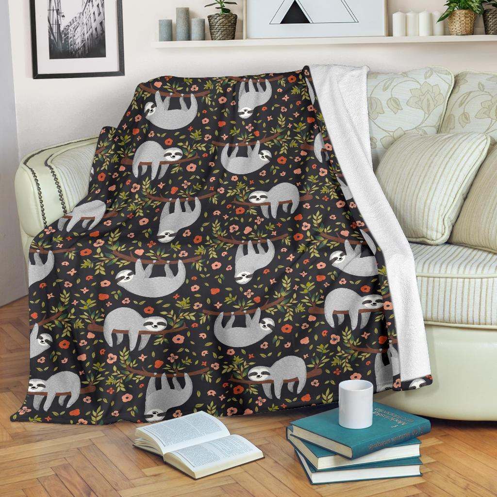 Floral Sloth Sherpa Fleece Blanket