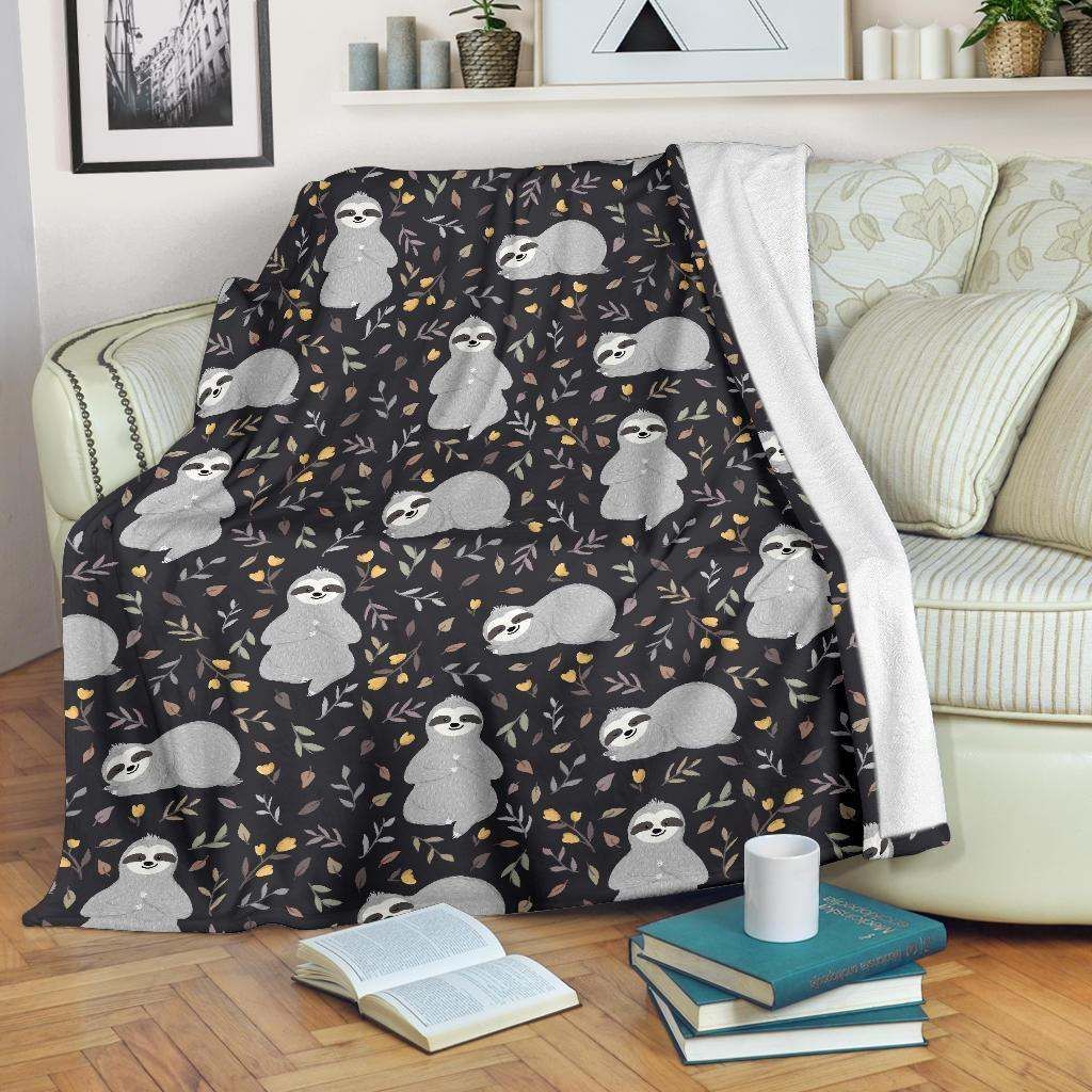 Floral Sloth Sherpa Fleece Blanket