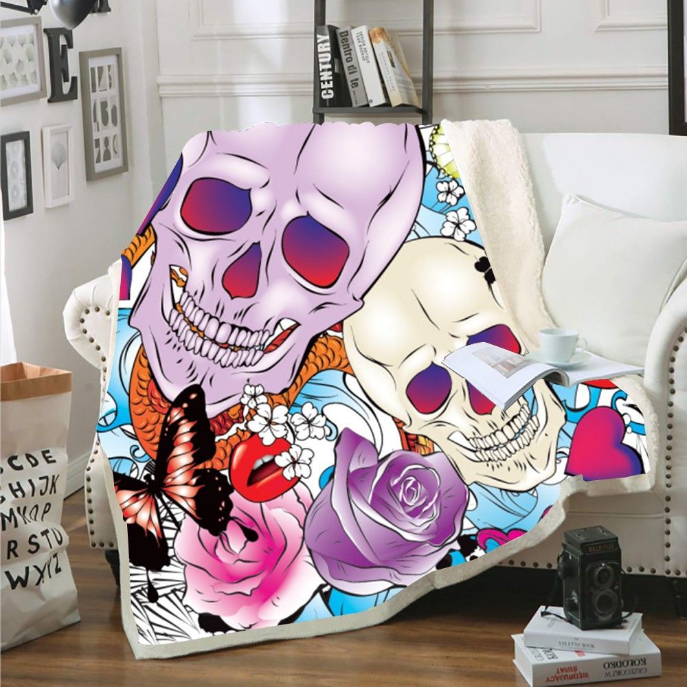 Floral Sugar Skull Sherpa Fleece Blanket