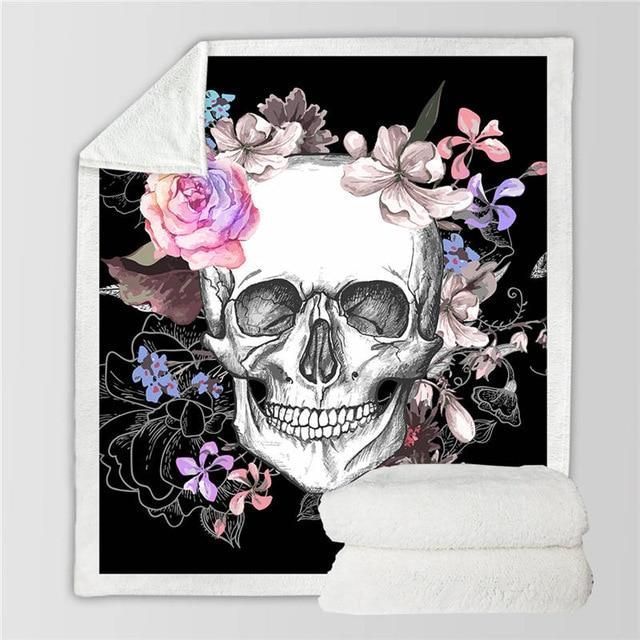 Floral Sugar Skull Sherpa Fleece Blanket