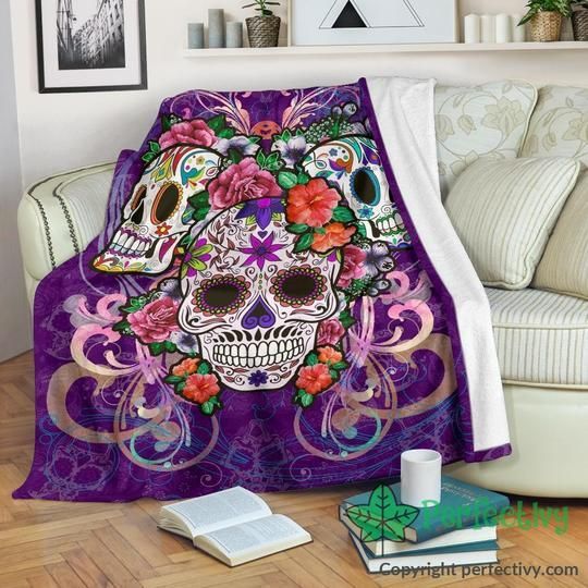 Floral Sugar Skulls Sherpa Fleece Blanket