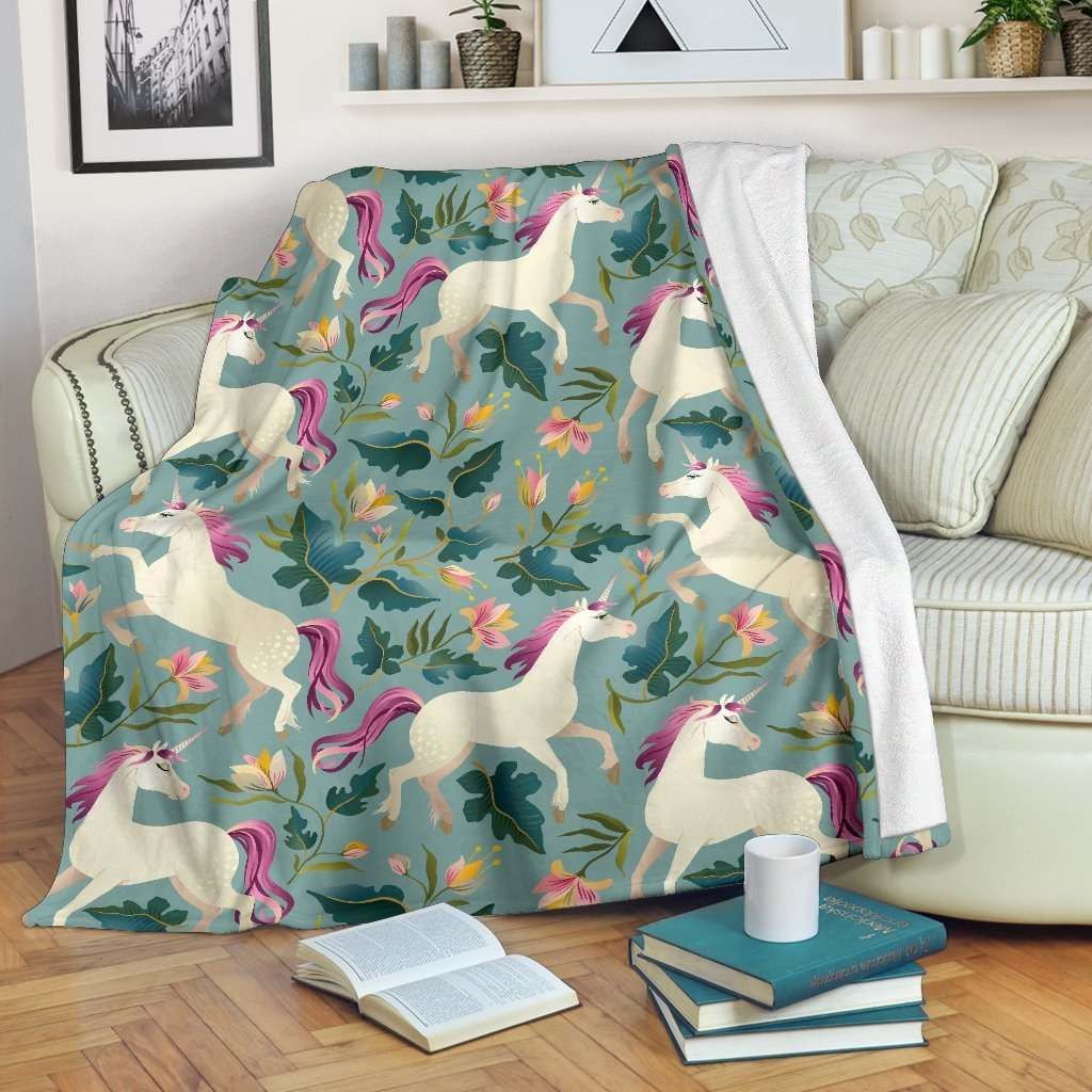 Floral Unicorn Sherpa Fleece Blanket