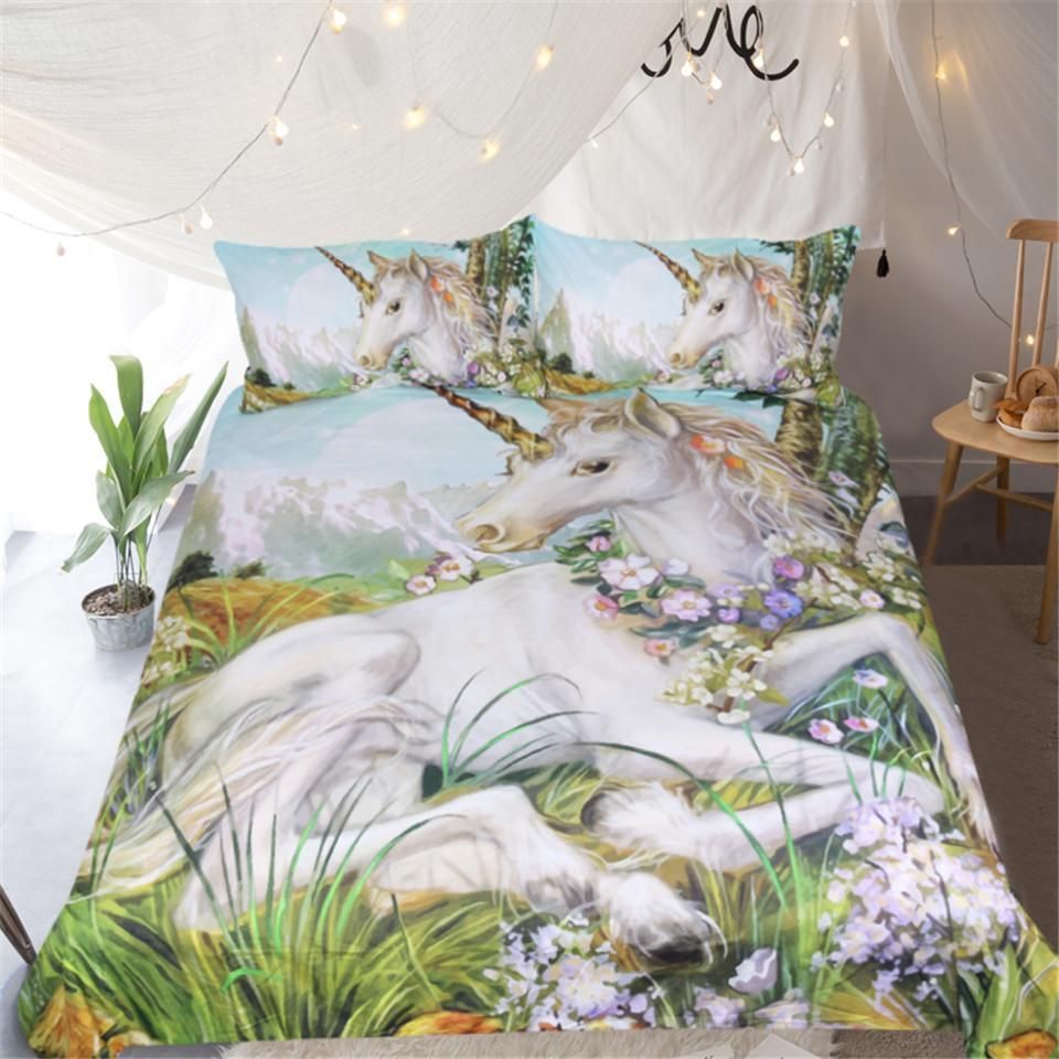 Floral Unicorn Flower Field Bedding Set