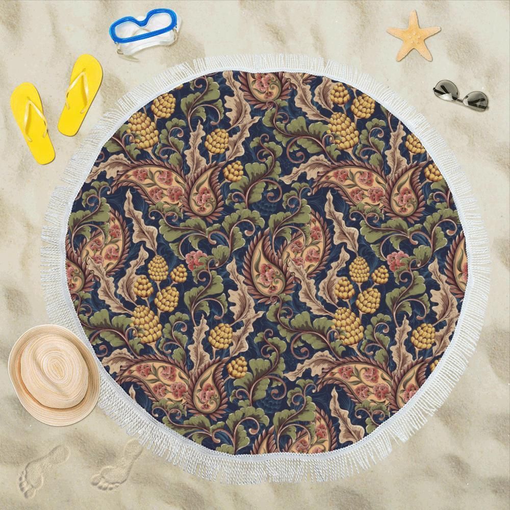 Floral Vintage Classic Print Round Beach Towel