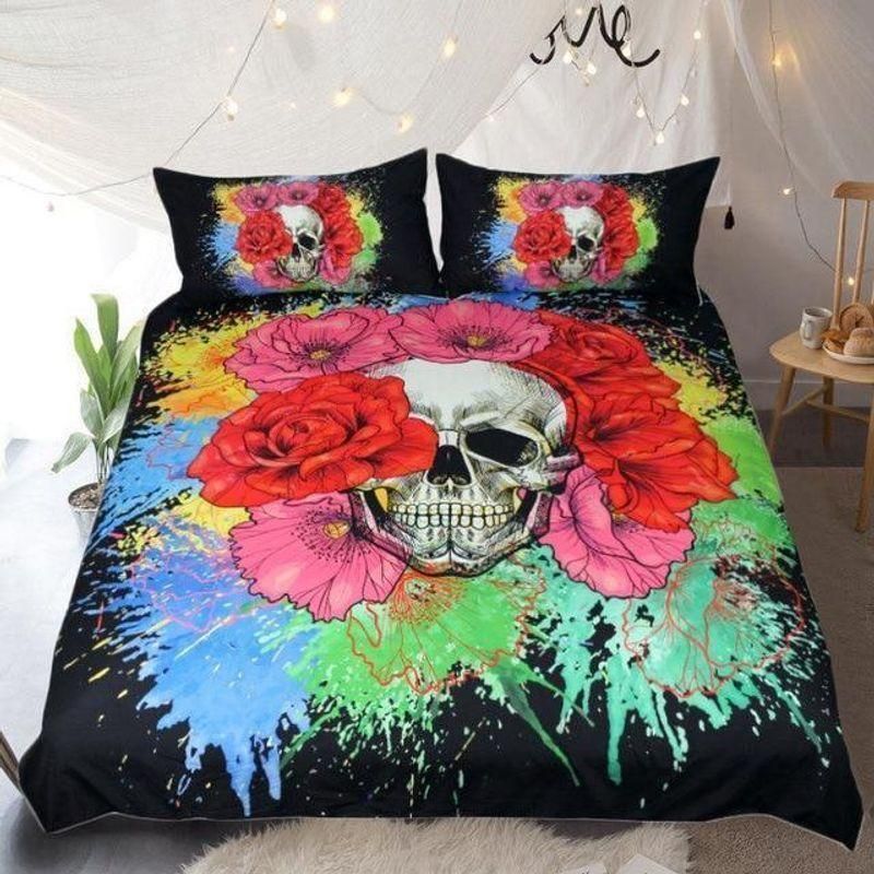 Floral Watercolor Skull Bedding Set
