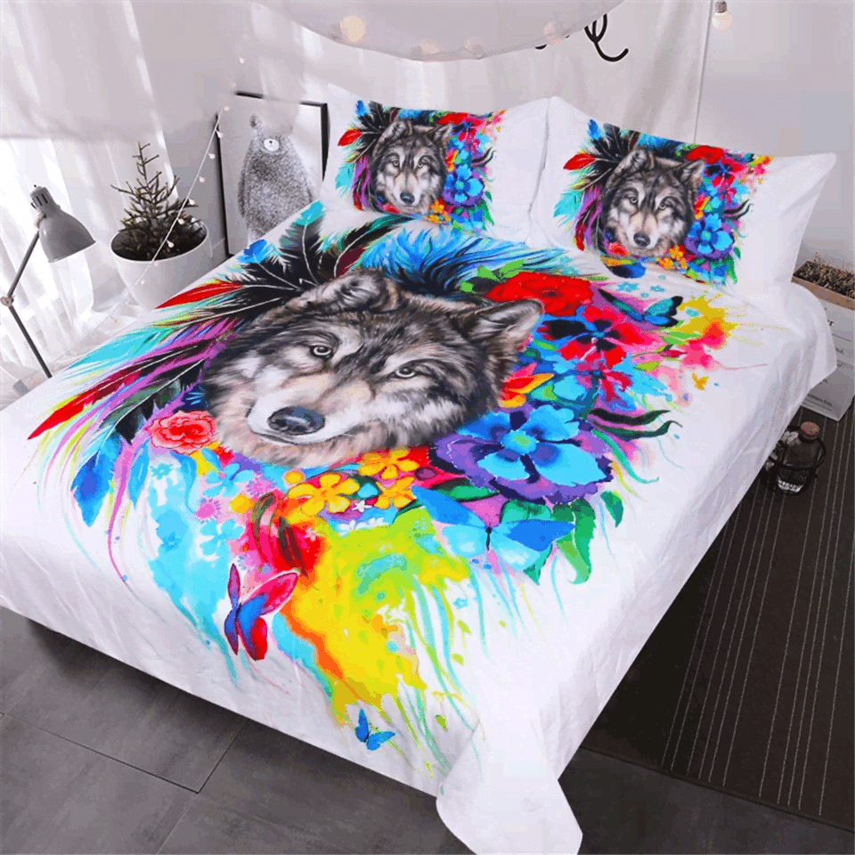 Floral Wolf Bedding Set