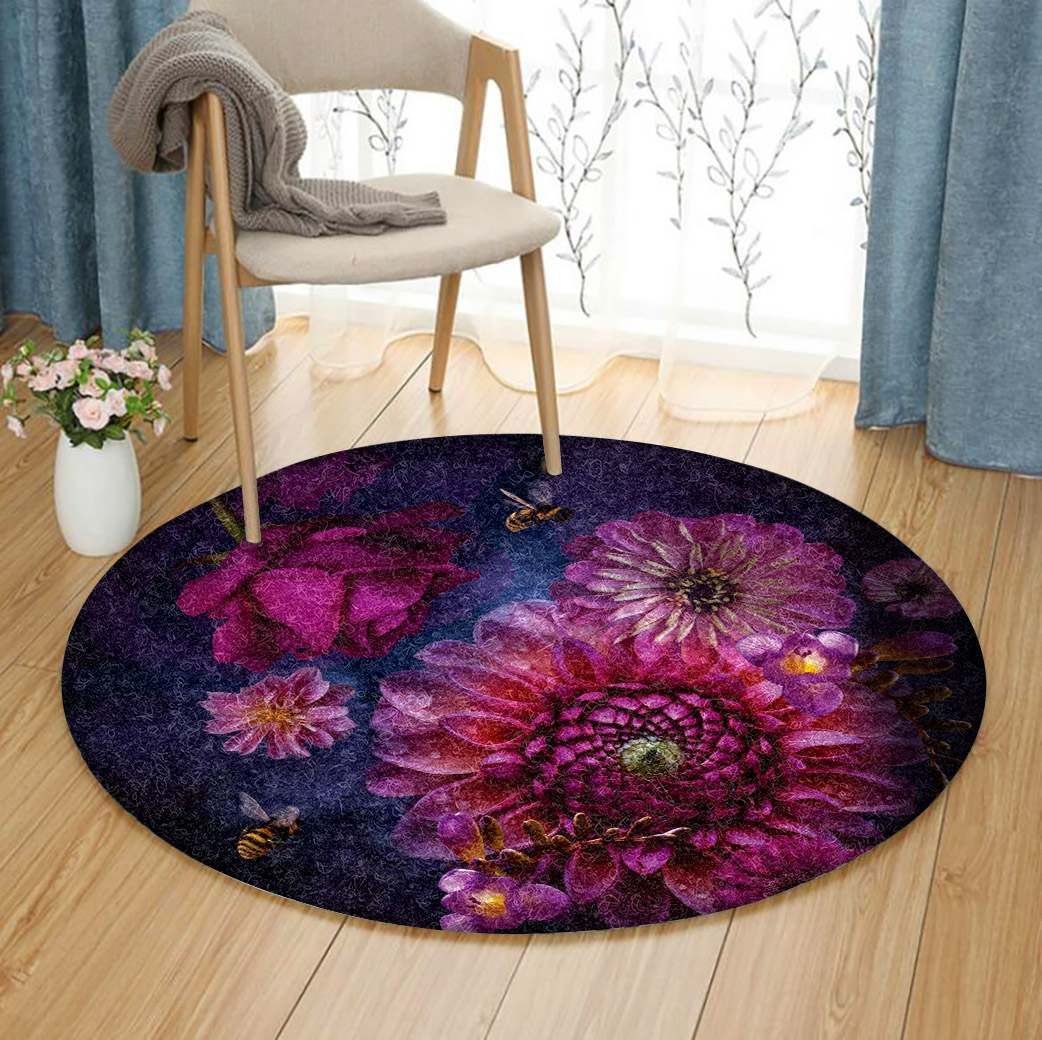 Flower And Bee Round Carpet