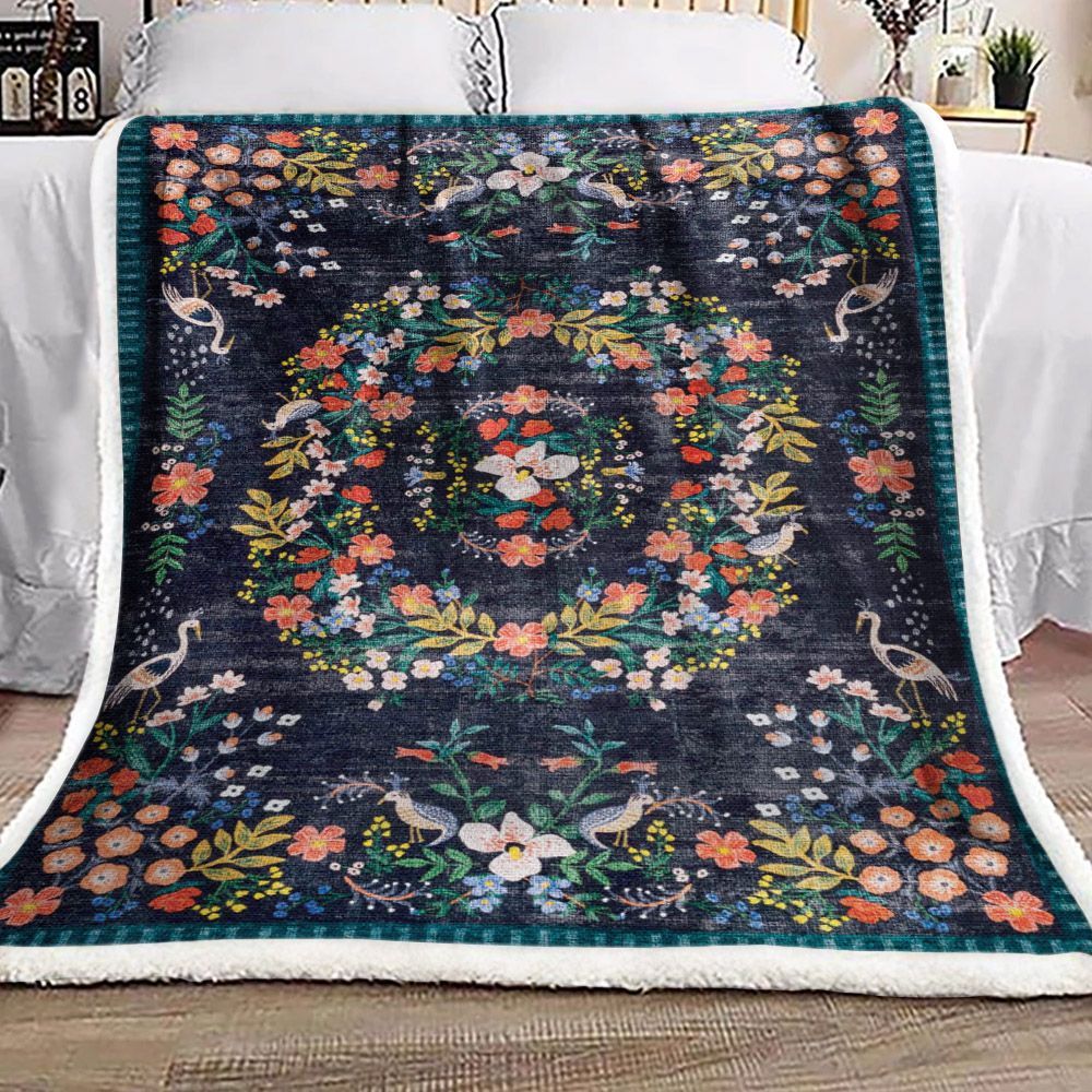 Flower And Bird Sherpa Fleece Blanket