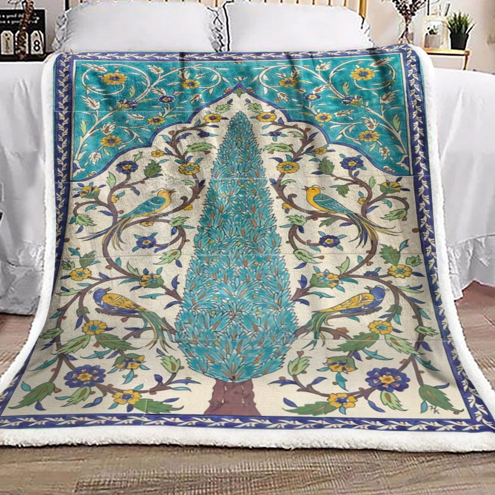 Flower And Bird Sherpa Fleece Blanket