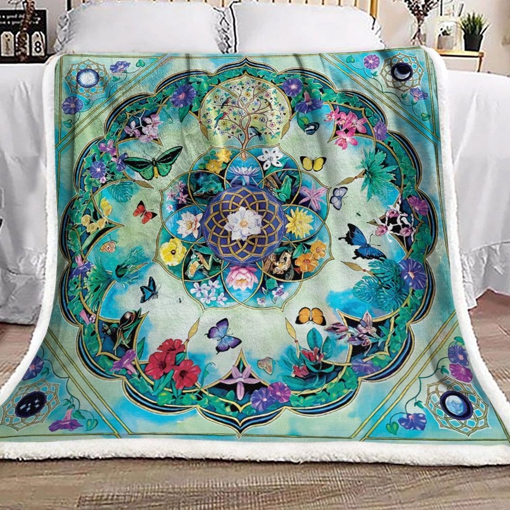 Flower And Butterfly Sherpa Fleece Blanket