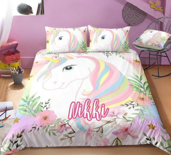 Flower and Unicorn Personalized Bedding Set