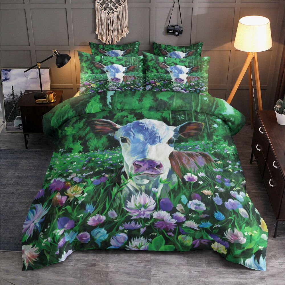 Flower And White Cow Bedding Set