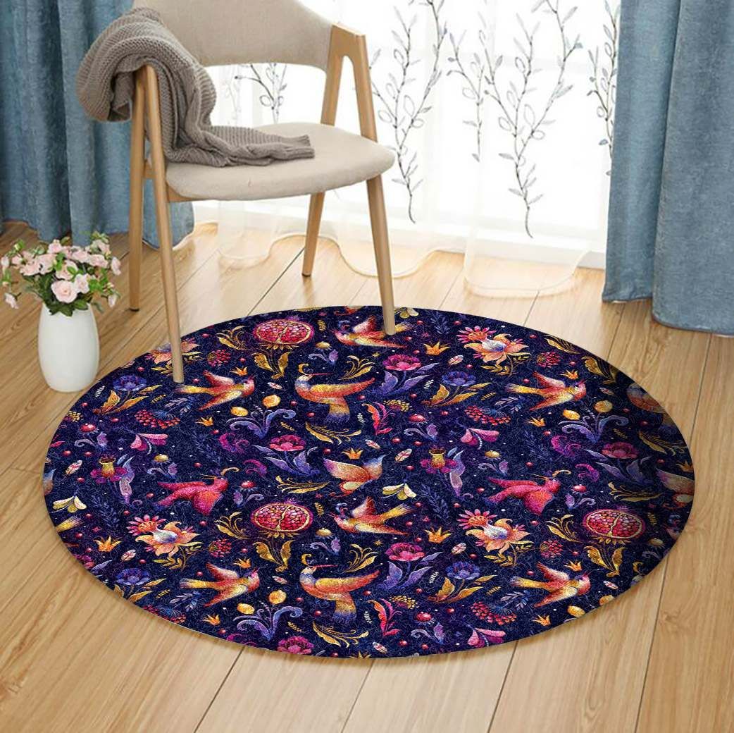 Flower Bird Round Carpet