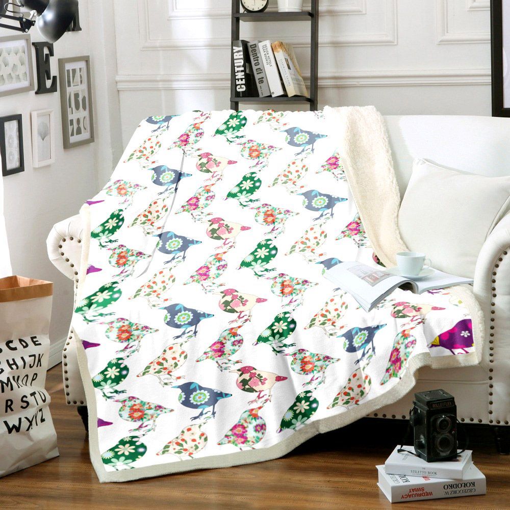 Flower Bird Sherpa Fleece Blanket