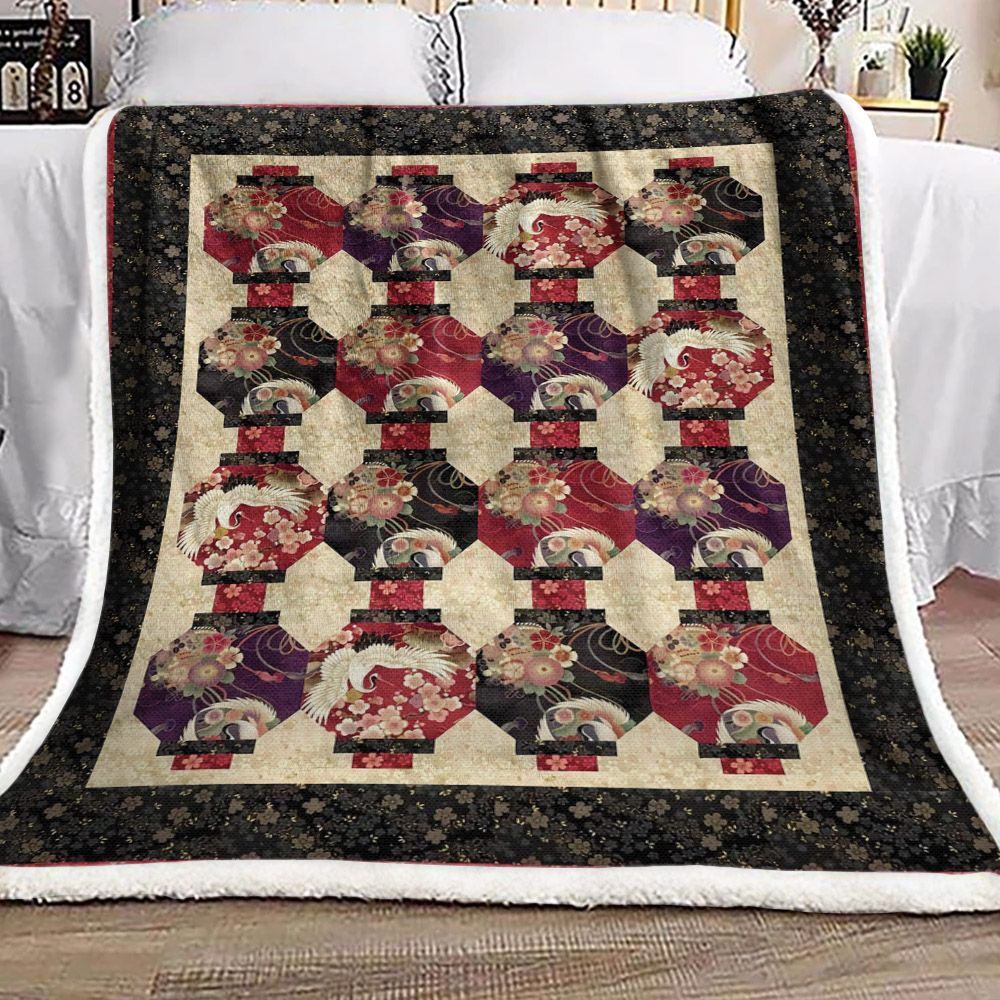 Flower Bird Lantern Sherpa Fleece Blanket