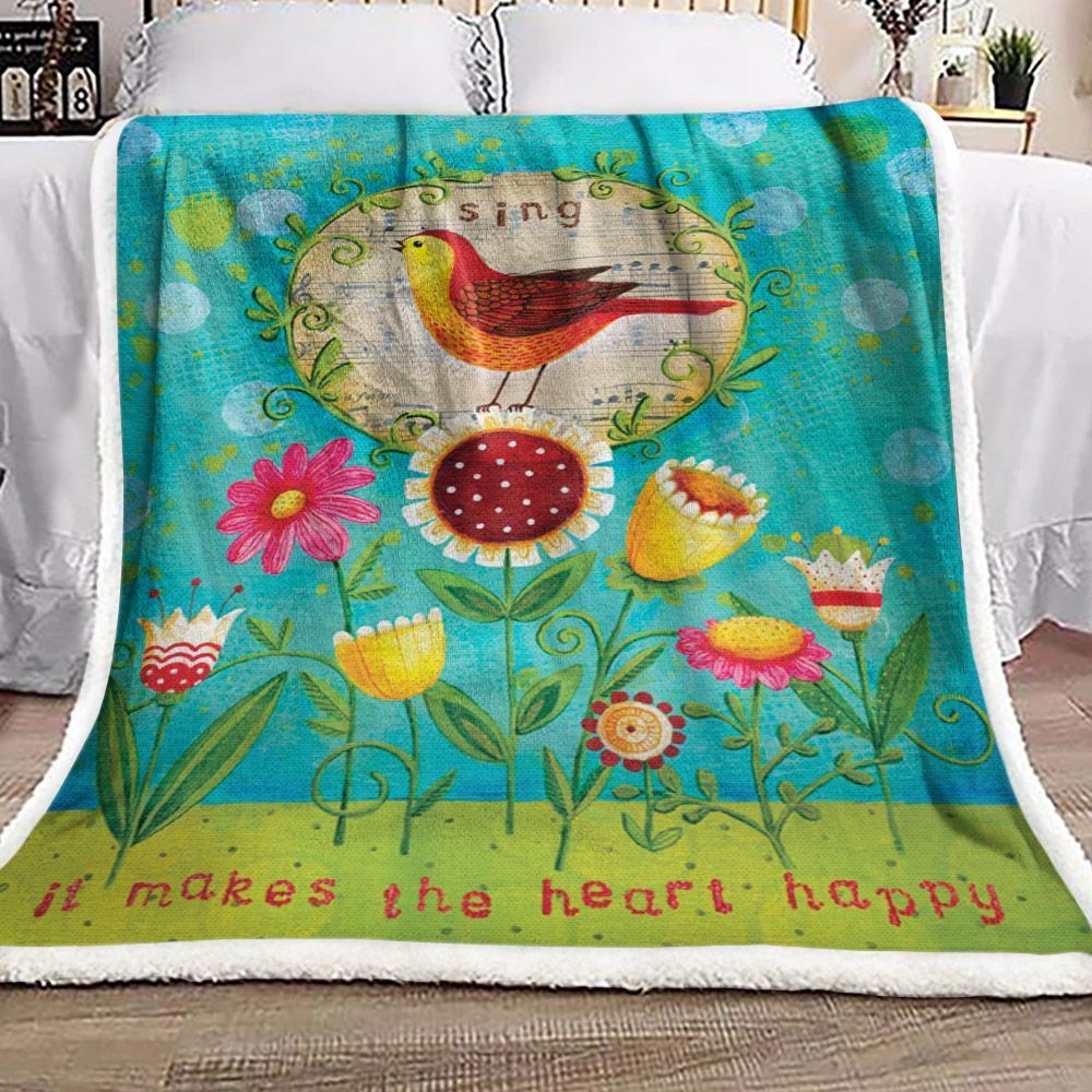 Flower Bird Sherpa Fleece Blanket