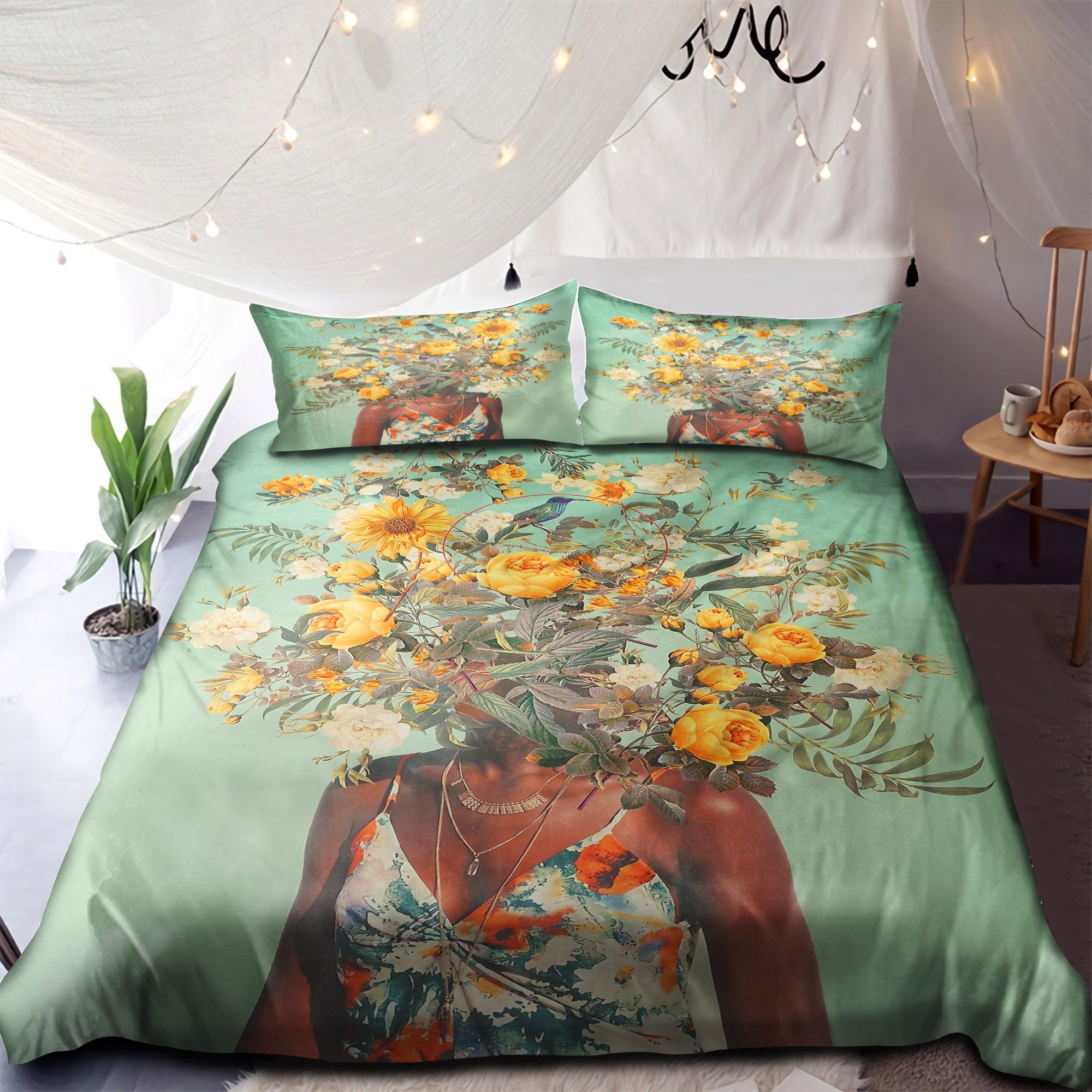 Flower Black Woman Bedding Set