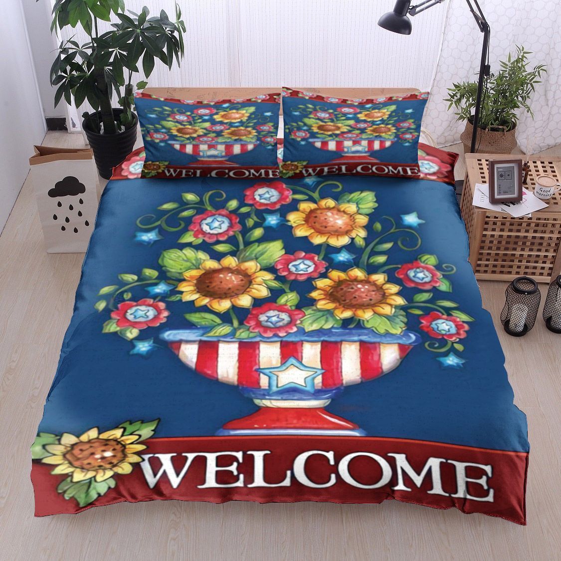 Flower Bowl American Flag Bedding Set