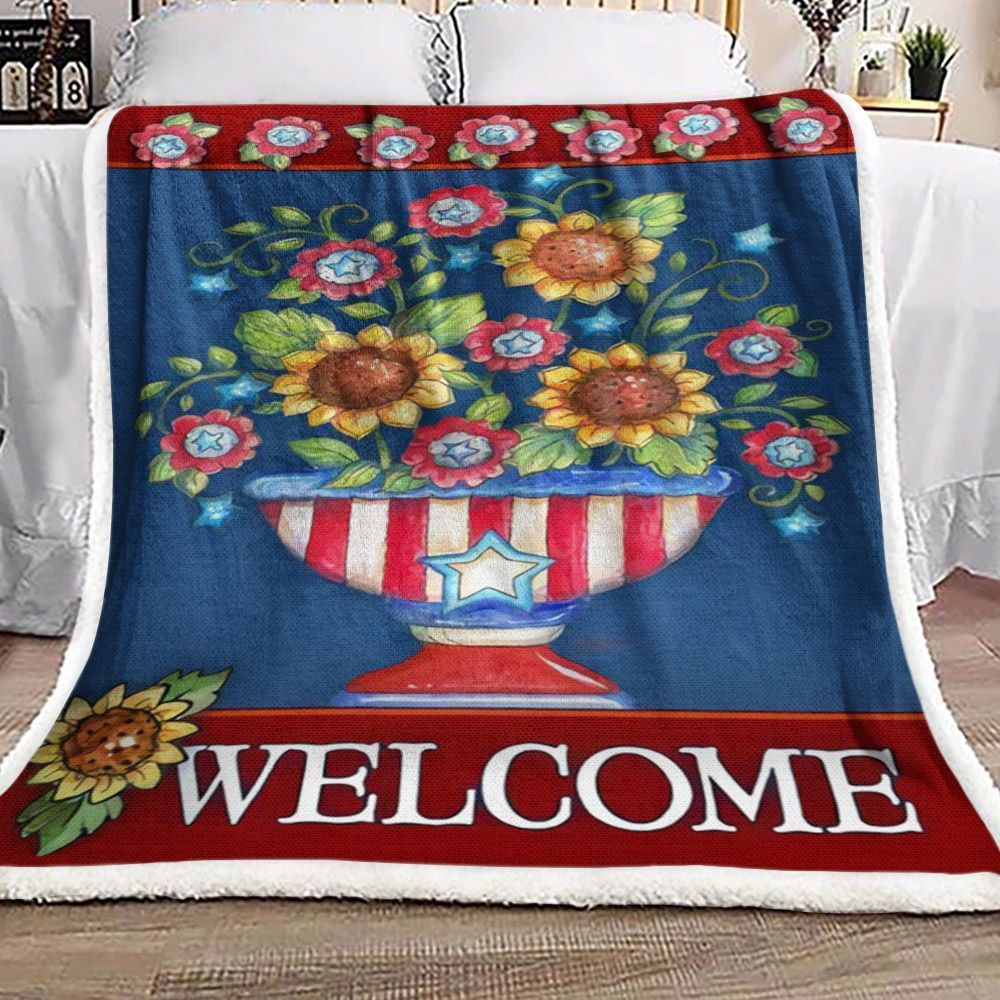 Flower Bowl American Flag Sherpa Fleece Blanket