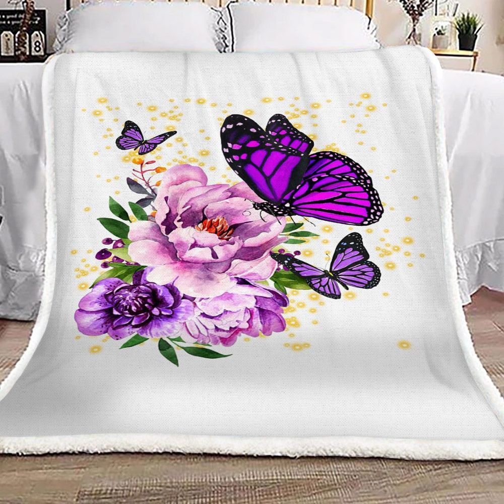 Flower Butterfly Sherpa Fleece Blanket