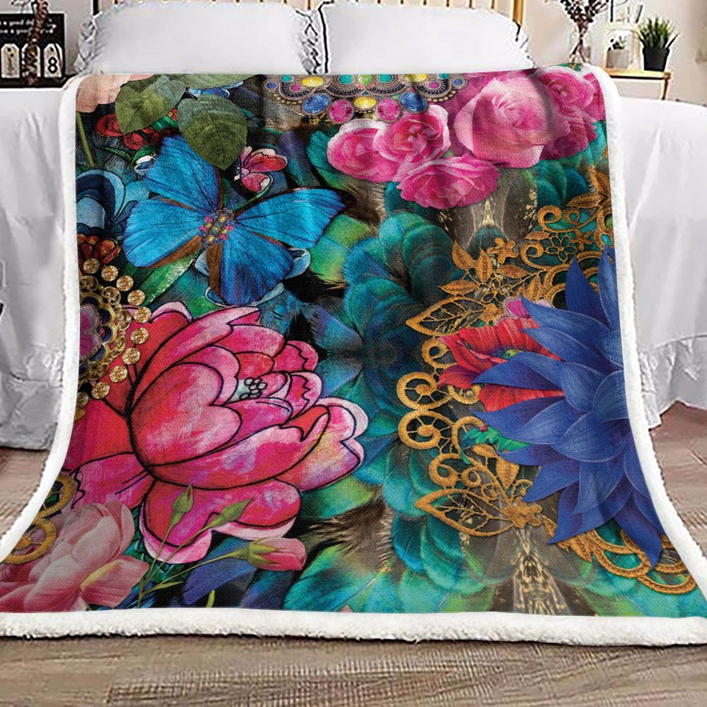 Flower Butterfly Sherpa Fleece Blanket