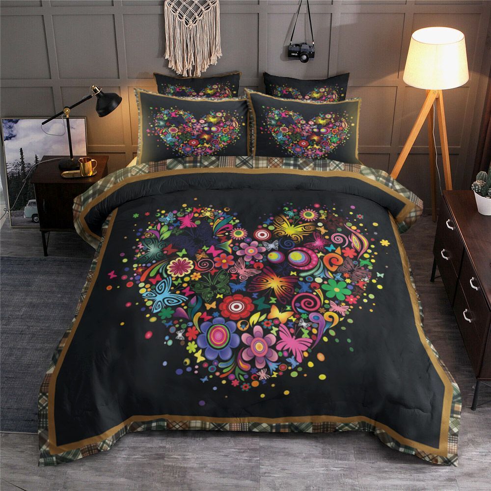 Flower Butterfly Heart Bedding Set