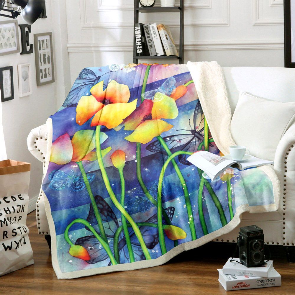 Flower Butterfly Sherpa Fleece Blanket
