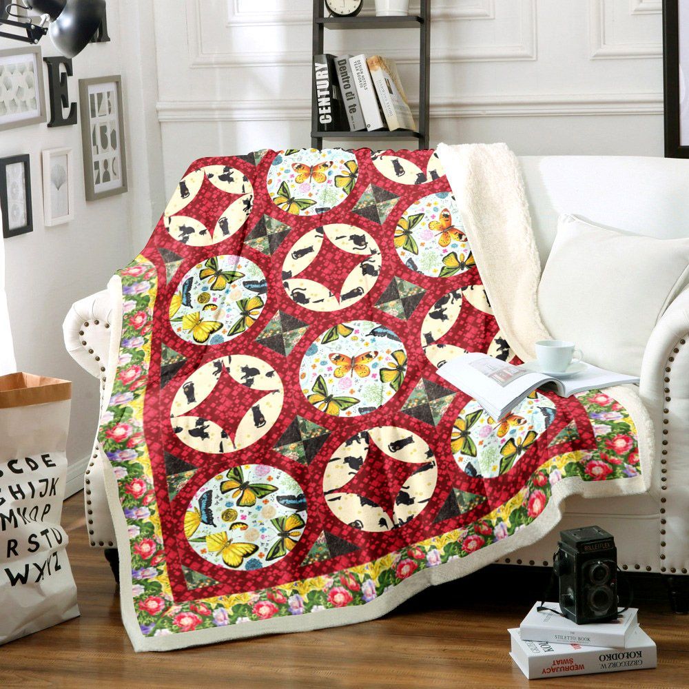 Flower Butterfly Sherpa Fleece Blanket