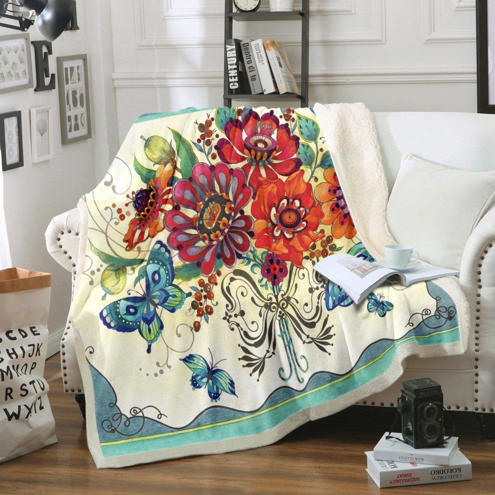 Flower Butterfly Sherpa Fleece