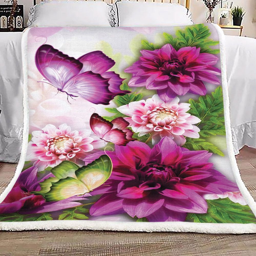 Flower Butterfly Sherpa Fleece Blanket