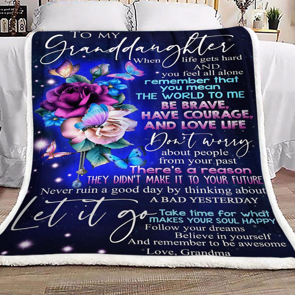 Flower Butterfly To My Granddaughter Love Grandma Sherpa Fleece Blanket