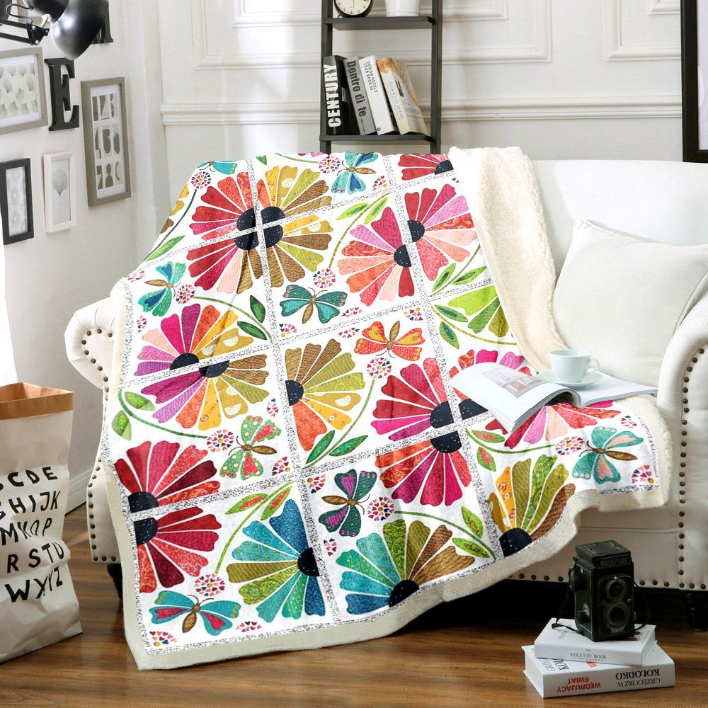 Flower Butterfly Sherpa Fleece Blanket