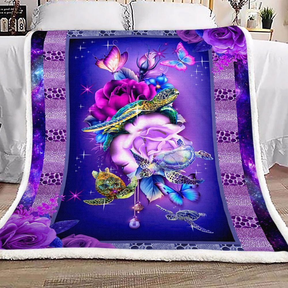 Flower Butterfly Turtle Sherpa Fleece Blanket