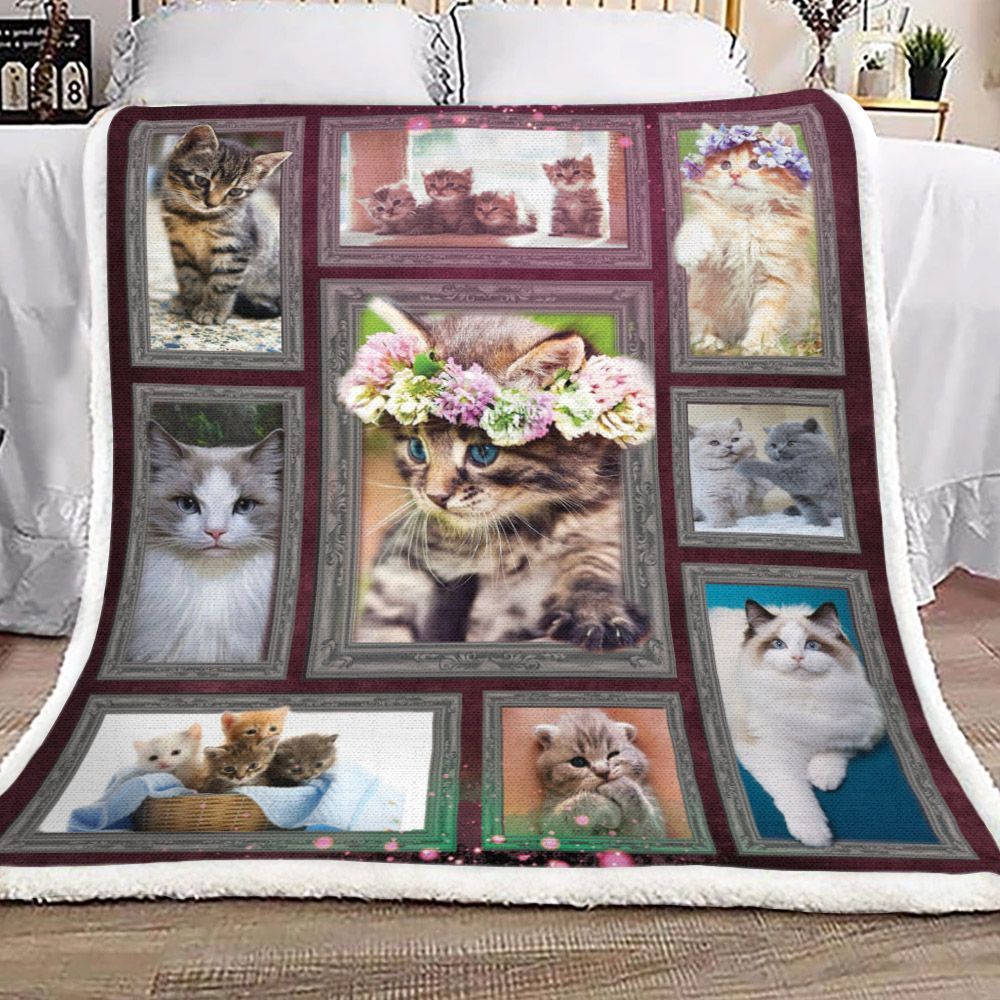 Flower Cat Sherpa Fleece Blanket
