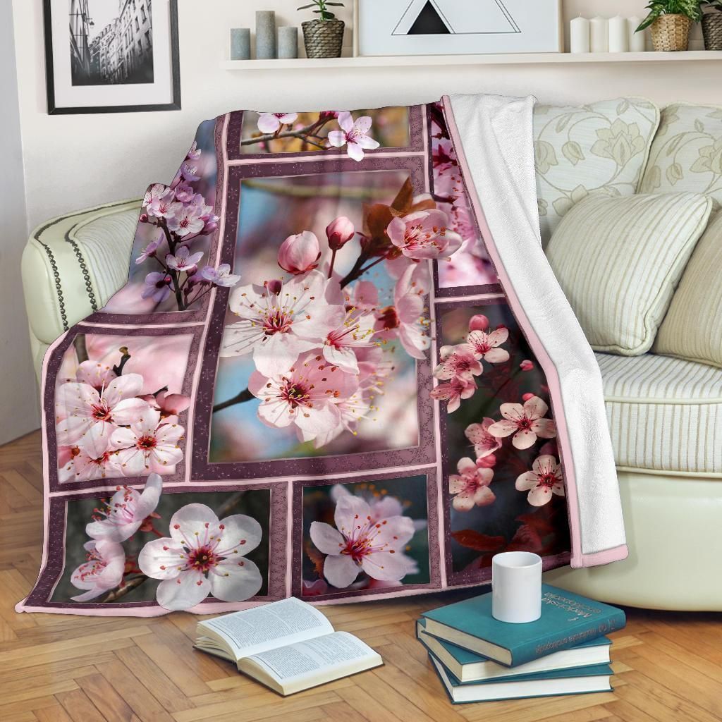 Flower Cheery Blossom Pink Gift Idea Printed Fleece Blanket
