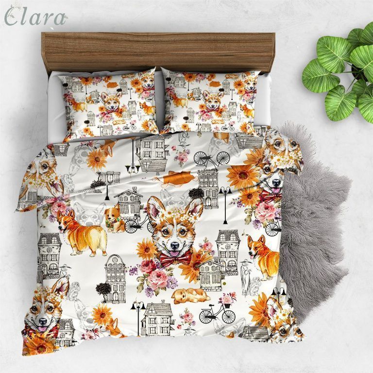 Flower Corgi City Bedding Set