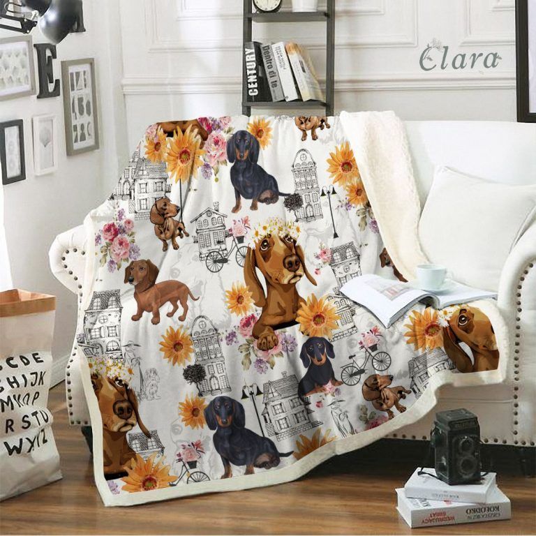 Flower Dachshund City Sherpa Fleece Blanket