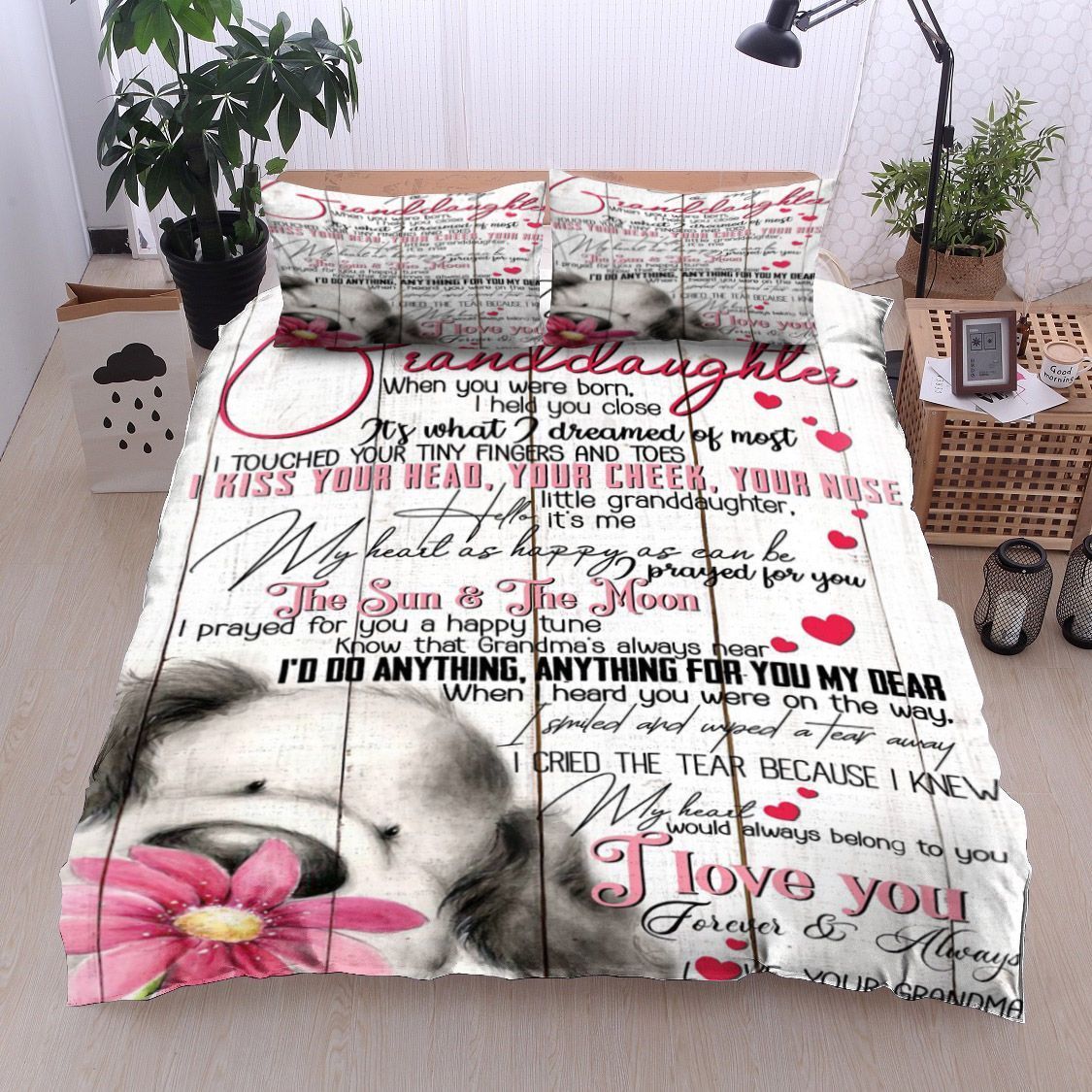 Flower Dog To My Granddaughter Your Grandma Bedding Set