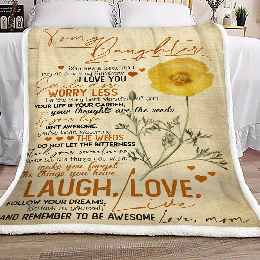 Flower Family To My Daughter Love Mom Sherpa Fleece Blanket