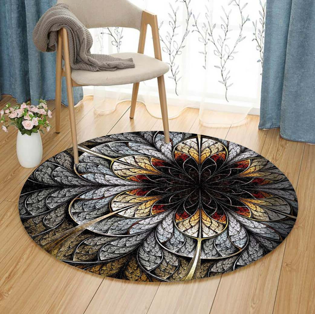 Flower Fractal Round Carpet